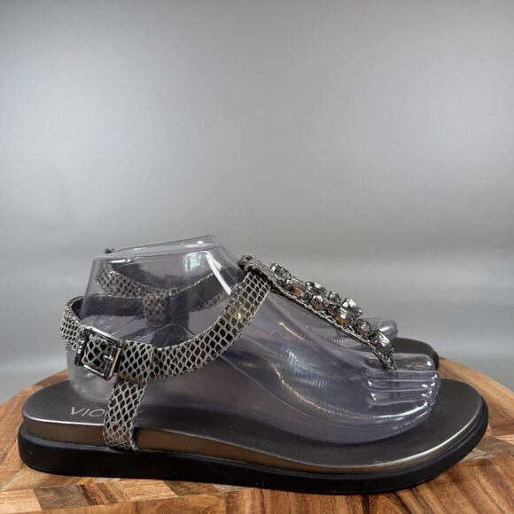 Vionic Palm Boca Rhinestone Jeweled Women's 9 Grey Thong T Strap Sandal - Picture 1 of 8